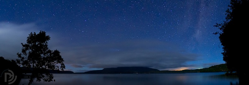 Lake Tarawera stars moonlight pano
